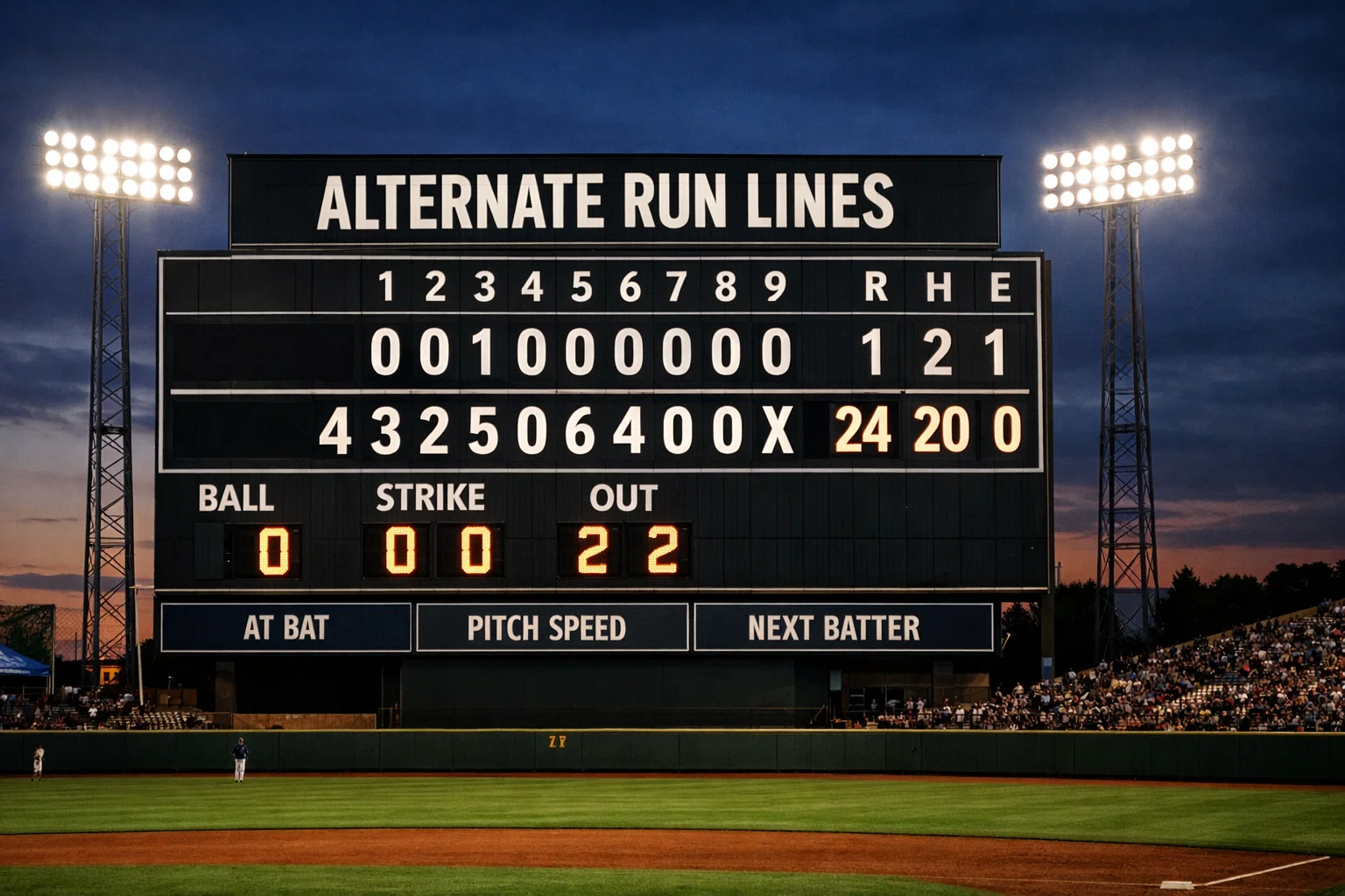 Honkbalscorebord toont een ruime voorsprong in het scoreverloop, runs per inning duidelijk afleesbaar