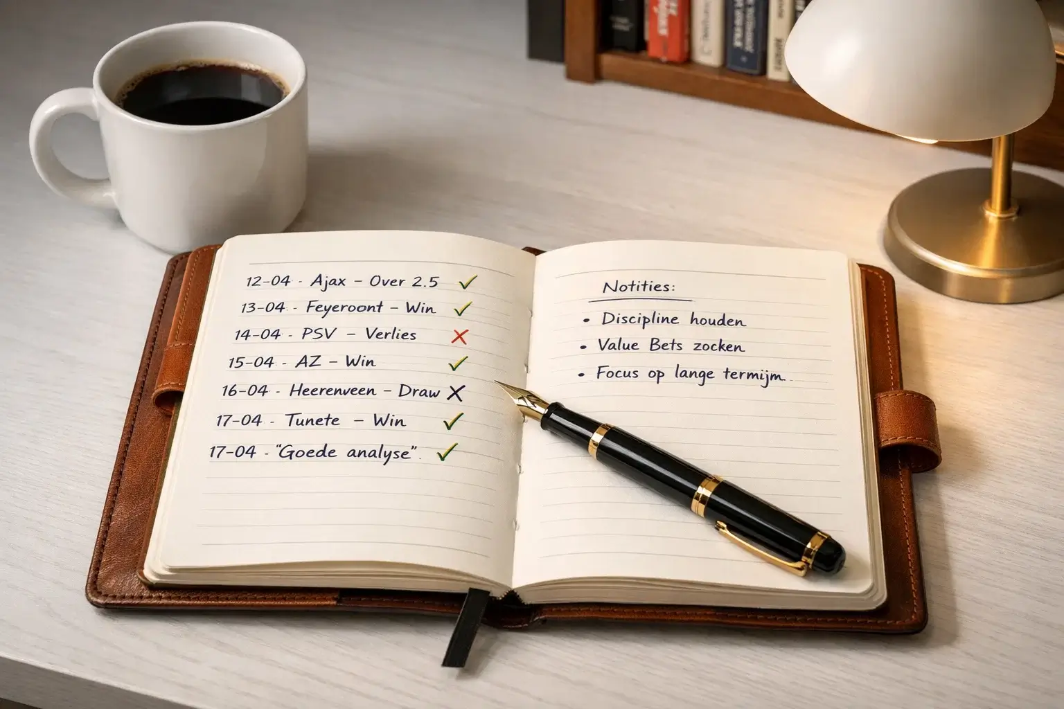Notitieboek met wedstrategie en unit-berekeningen voor verantwoord wedden