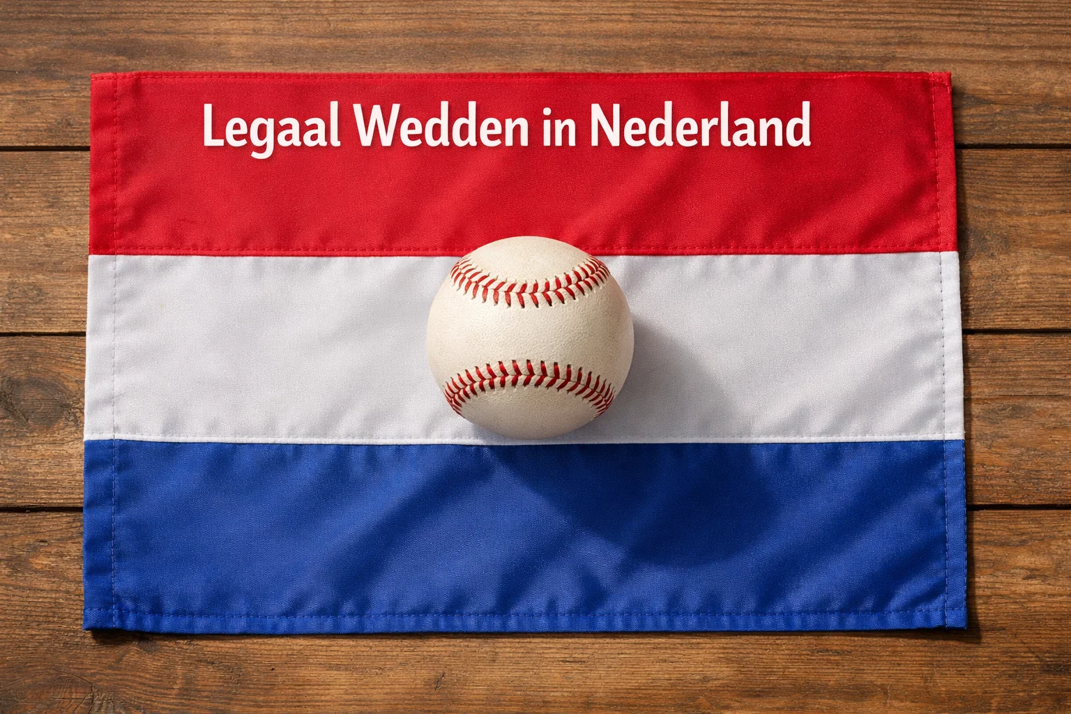 Nederlandse vlag naast een honkbal op een houten ondergrond, symbool voor legaal wedden in Nederland